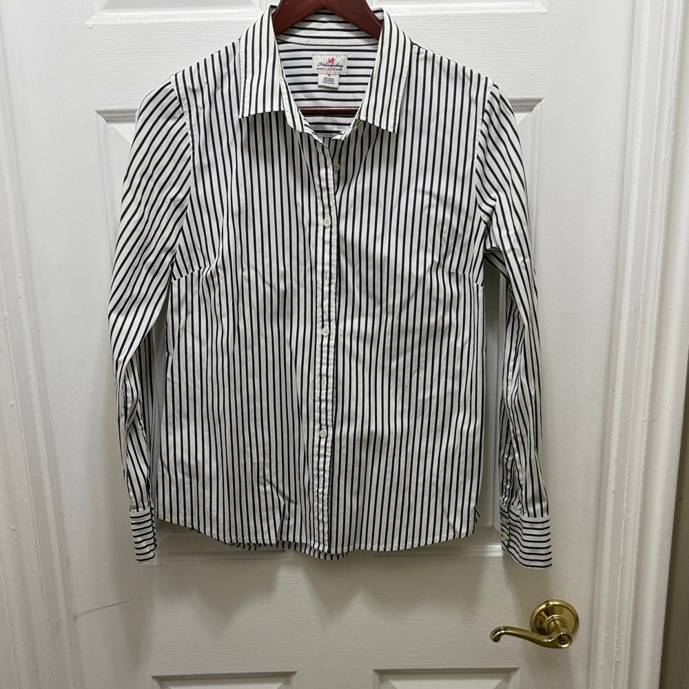 J. Crew Women's Black and White Striped Button Down Shirt
